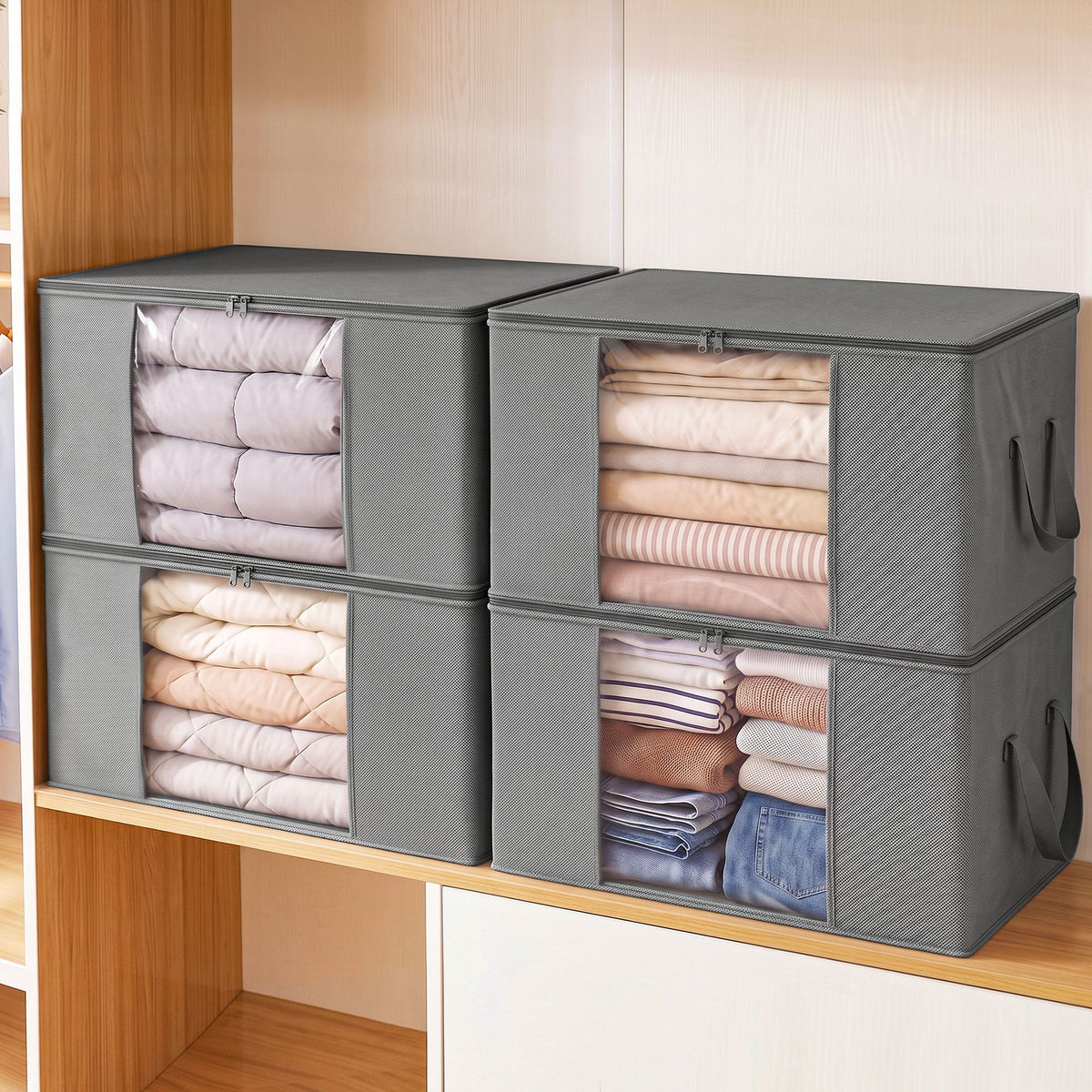 Artiss Blanket Storage Bags Box X4 Clothes Quilt Container 84L Organiser Grey