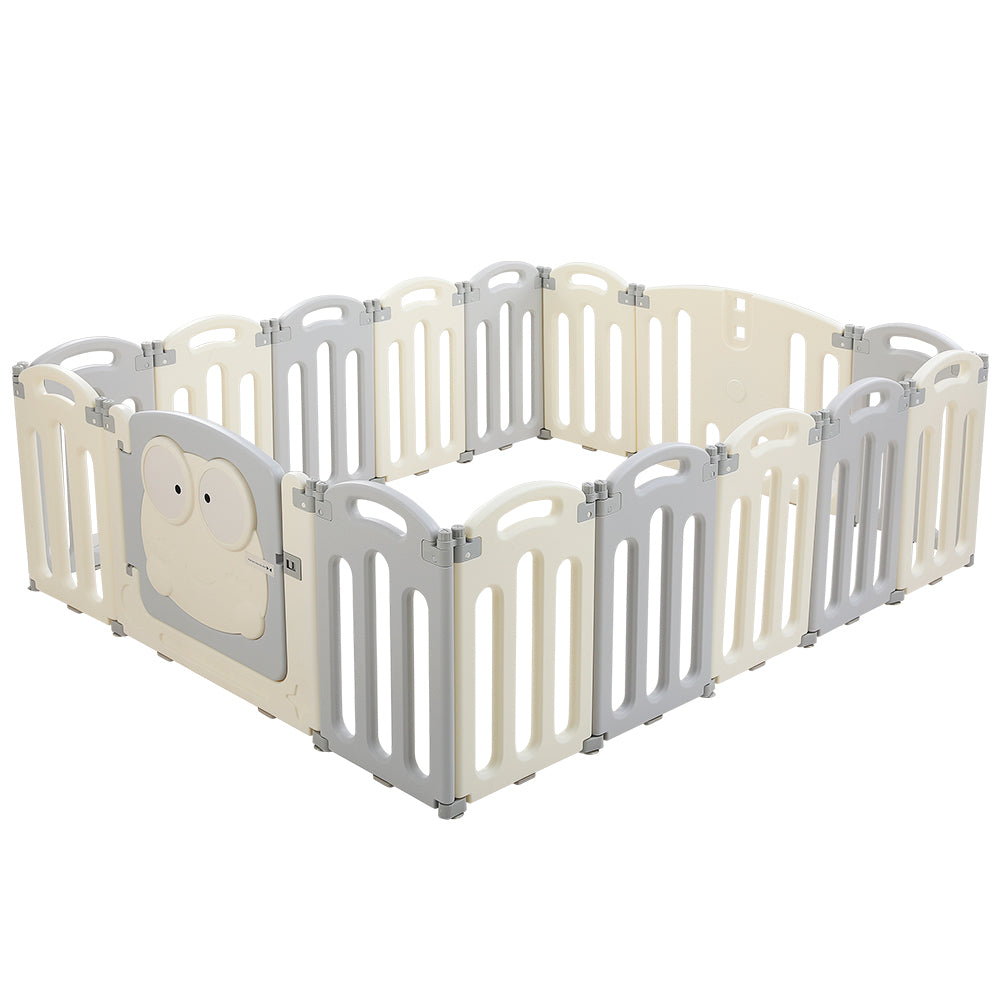 Keezi 16-Panel Foldable Baby Playpen Safety Activity Centre Light Grey/White