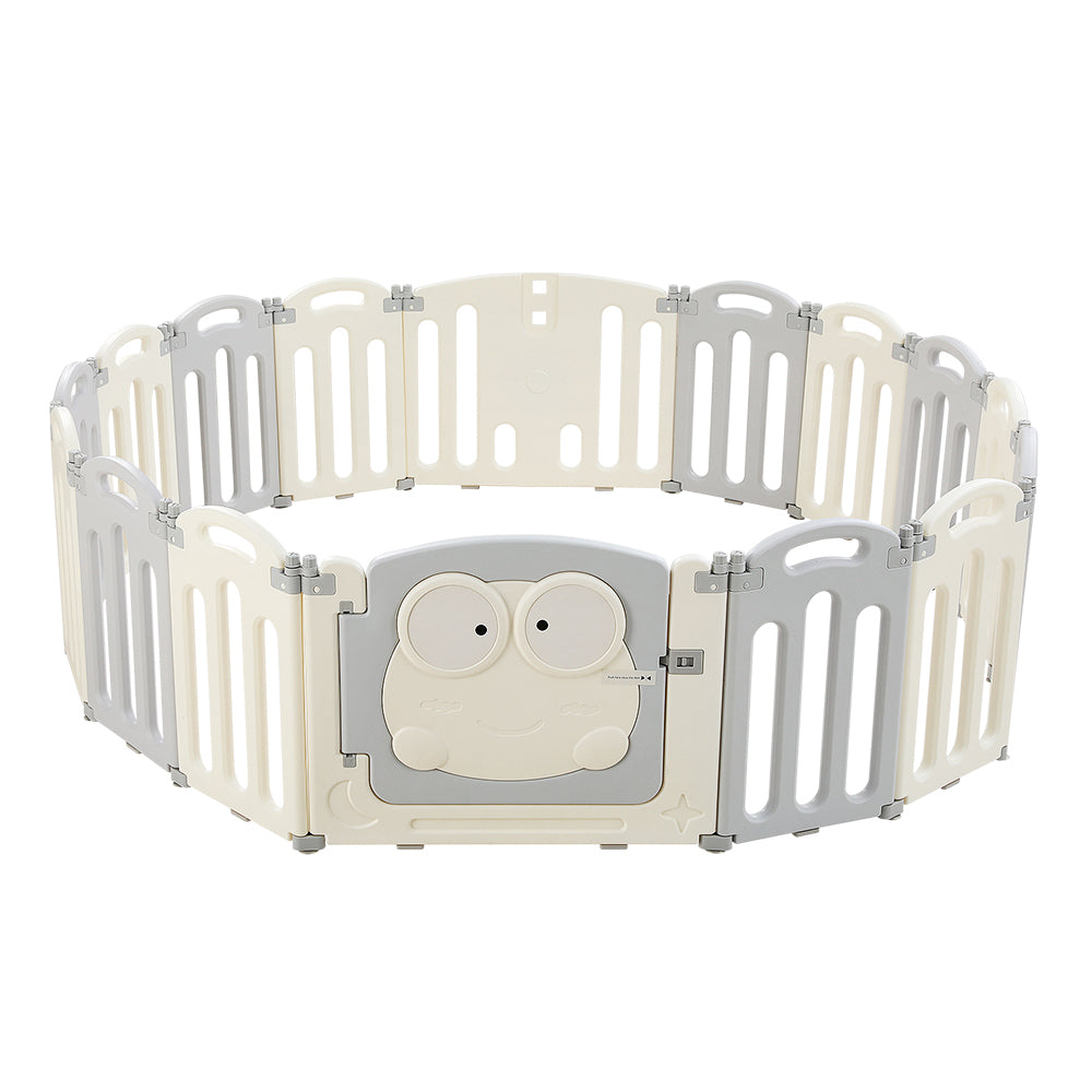 Keezi 16-Panel Foldable Baby Playpen Safety Activity Centre Light Grey/White