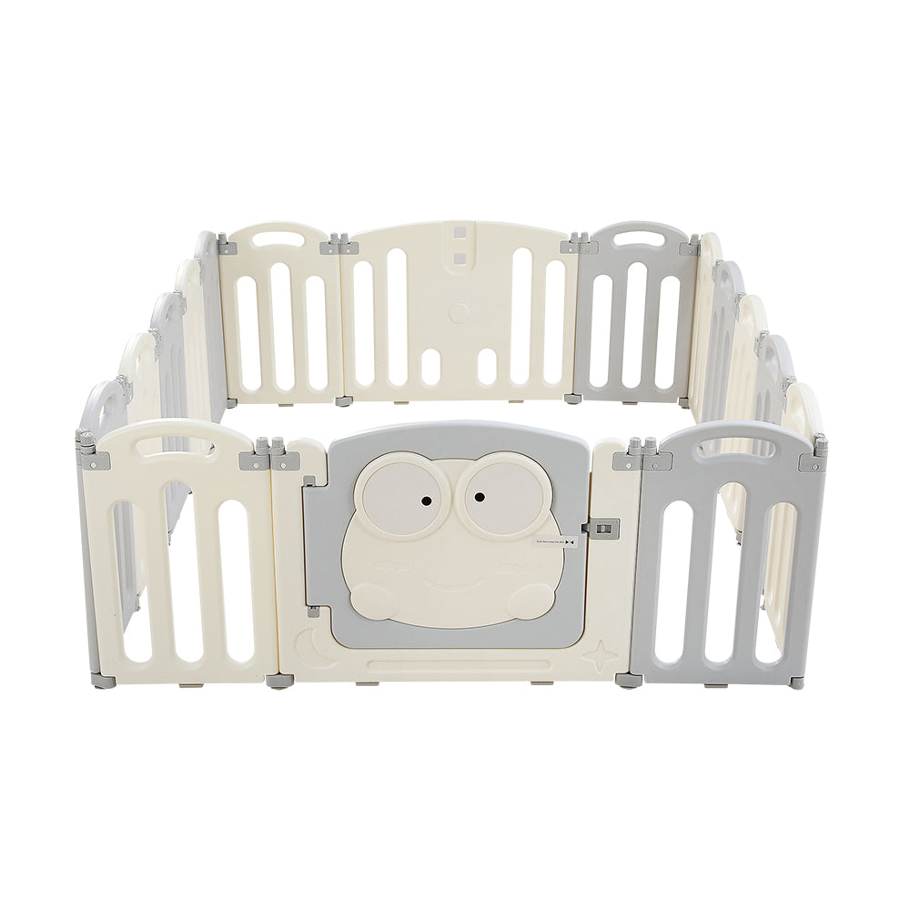 Keezi 16-Panel Foldable Baby Playpen Safety Activity Centre Light Grey/White