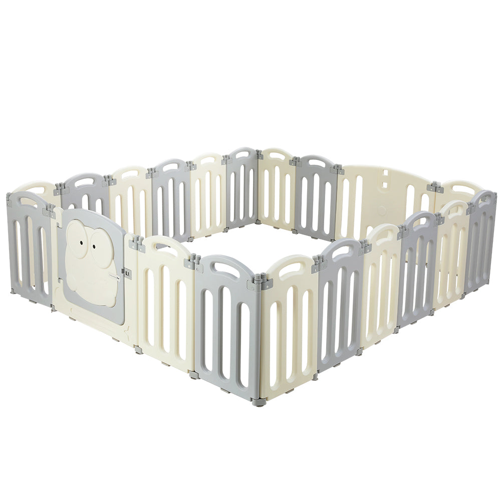 Keezi 20-Panel Foldable Baby Playpen Safety Activity Centre Light Grey/White