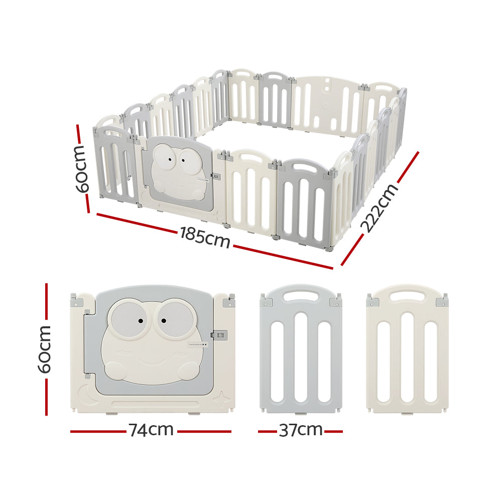 Keezi 20-Panel Foldable Baby Playpen Safety Activity Centre Light Grey/White