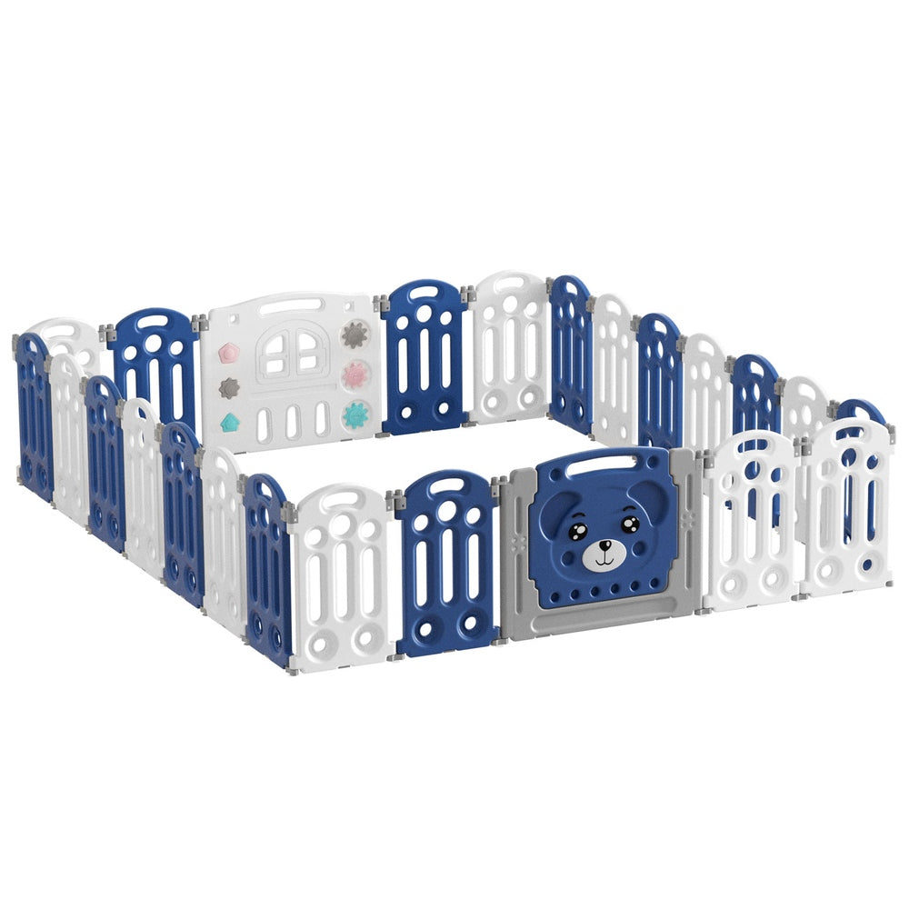 Keezi Baby Playpen 24-Panel Safety Gate Blue/White