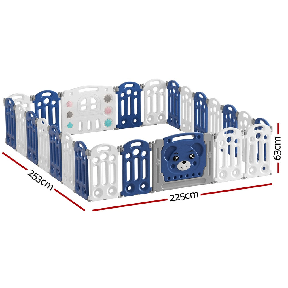 Keezi Baby Playpen 24-Panel Safety Gate Blue/White
