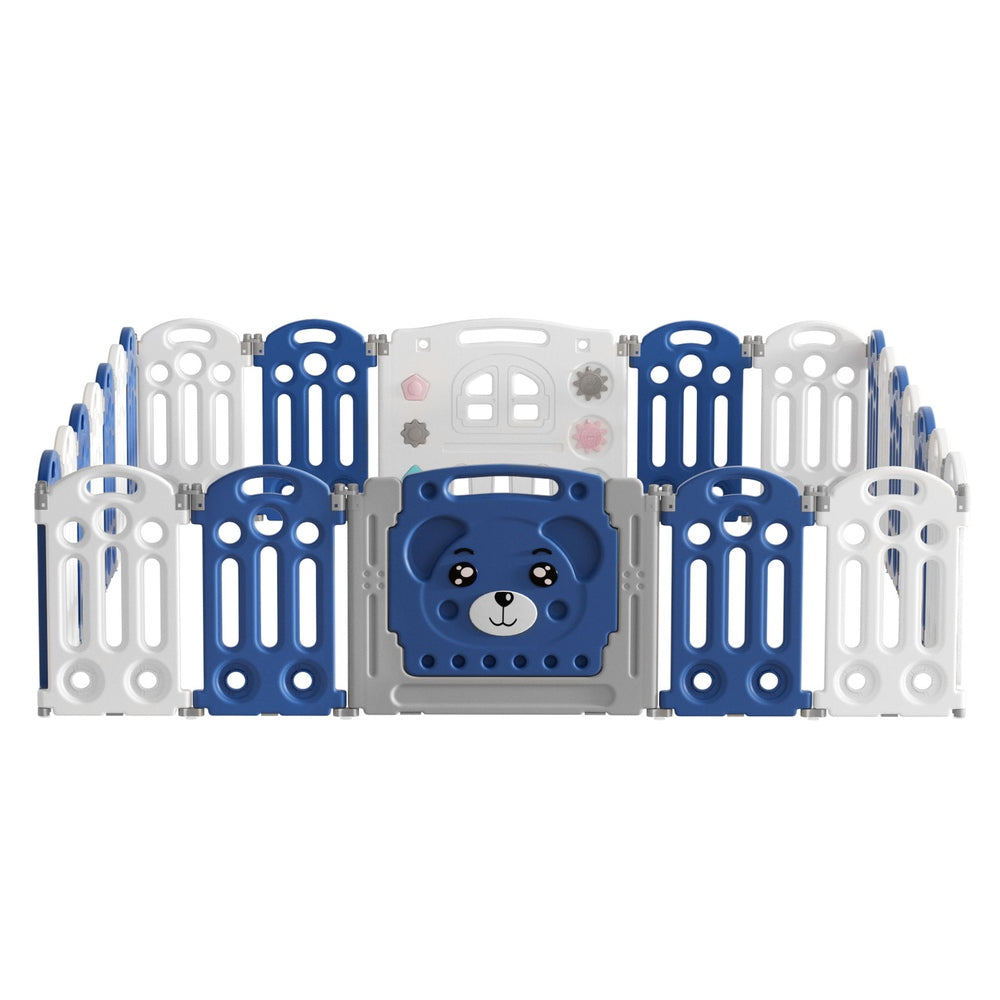 Keezi Baby Playpen 24-Panel Safety Gate Blue/White