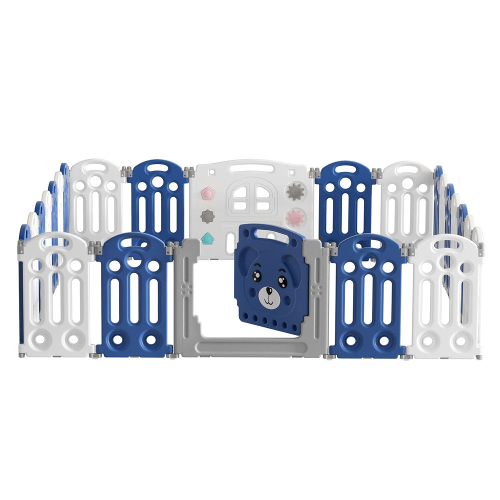 Keezi Baby Playpen 24-Panel Safety Gate Blue/White