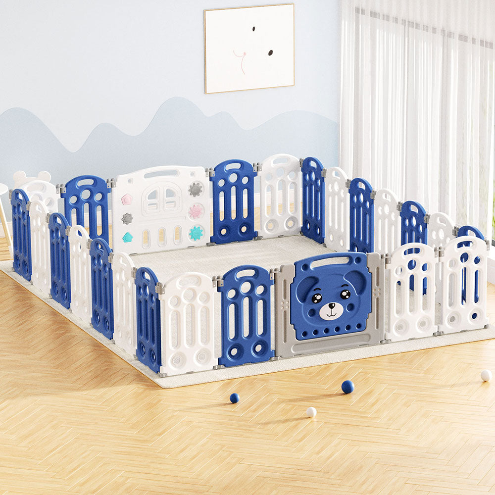 Keezi Baby Playpen 24-Panel Safety Gate Blue/White