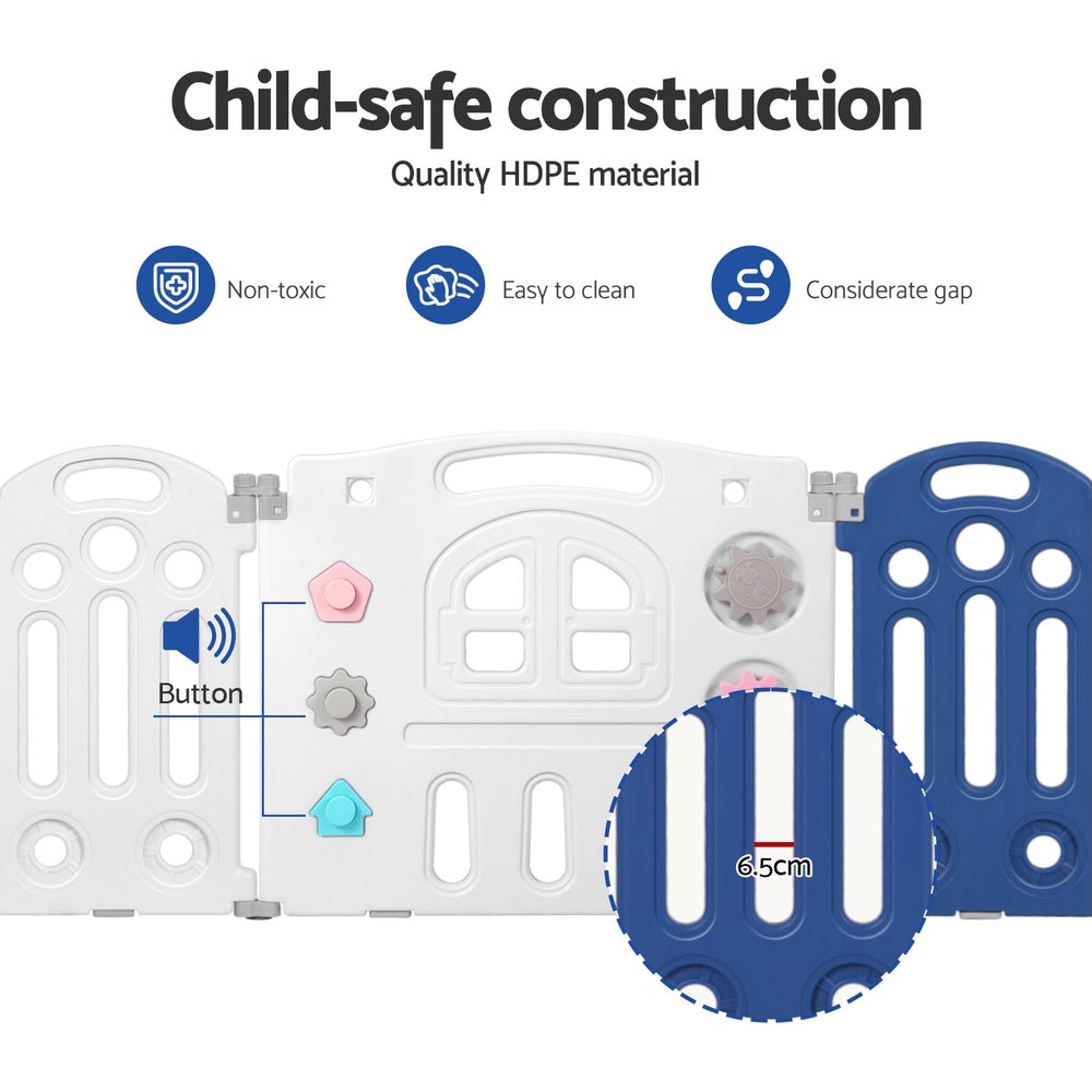 Keezi Baby Playpen 24-Panel Safety Gate Blue/White