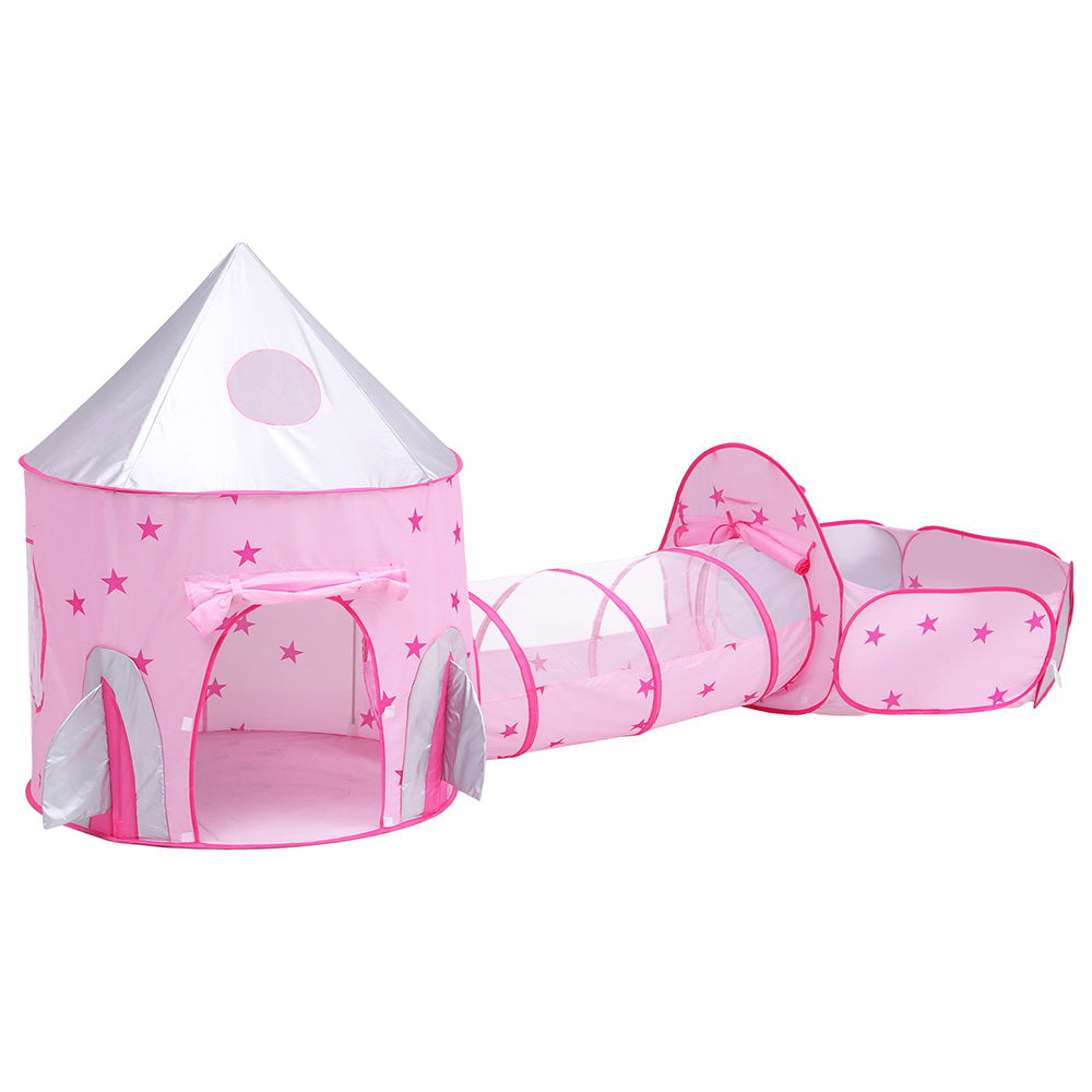Keezi 3-in-1 Kids Play Tent Castle with Tunnel and Basketball Hoop Pink