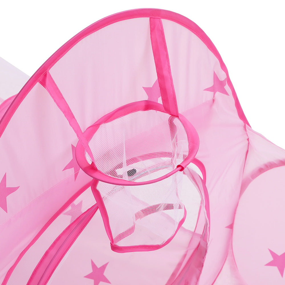 Keezi 3-in-1 Kids Play Tent Castle with Tunnel and Basketball Hoop Pink