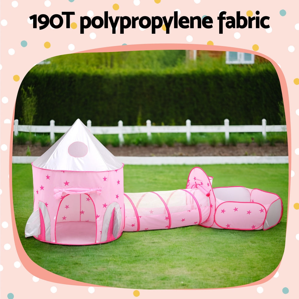 Keezi 3-in-1 Kids Play Tent Castle with Tunnel and Basketball Hoop Pink