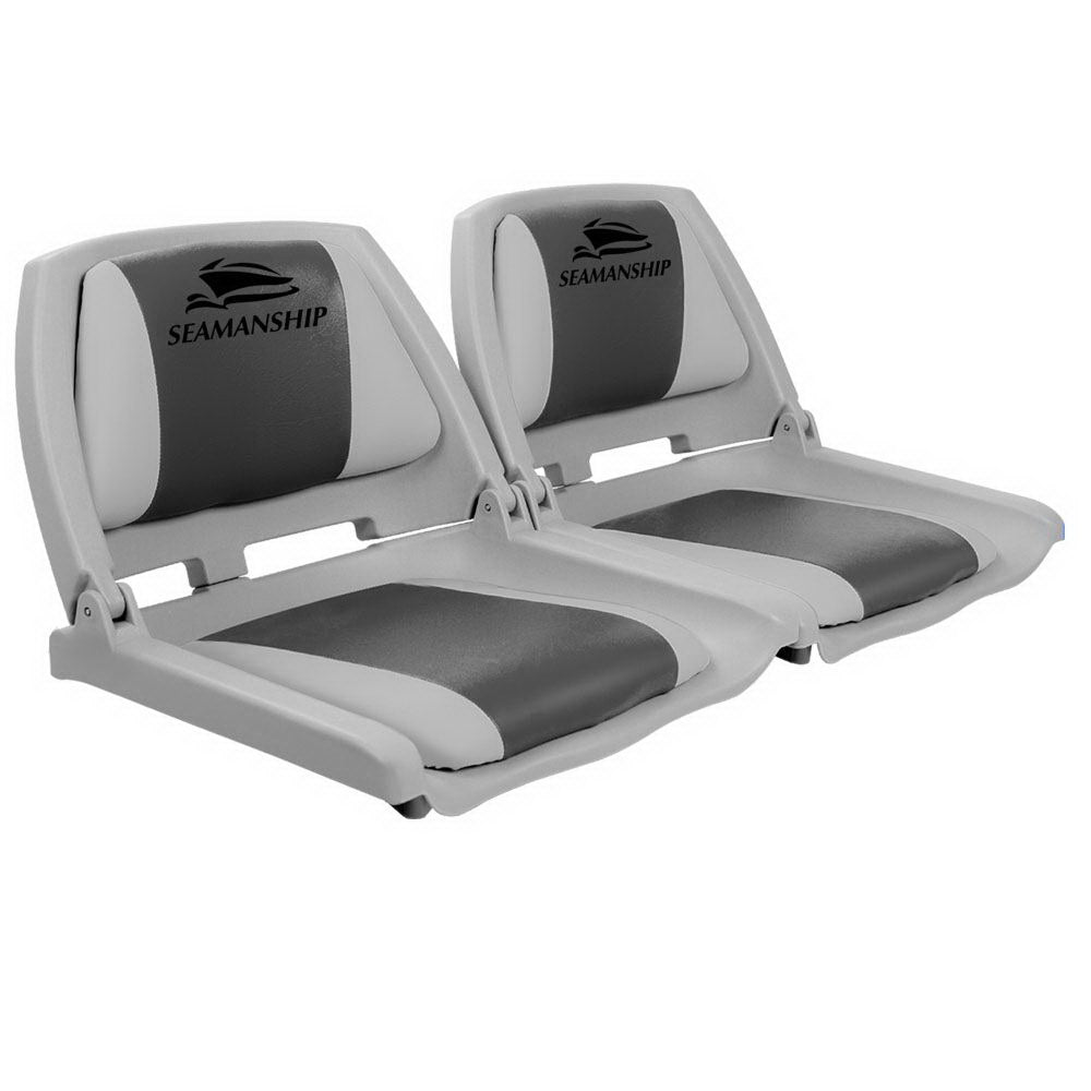 Seamanship Folding Boat Seats 2-Pack Swivel Low Back Grey Charcoal