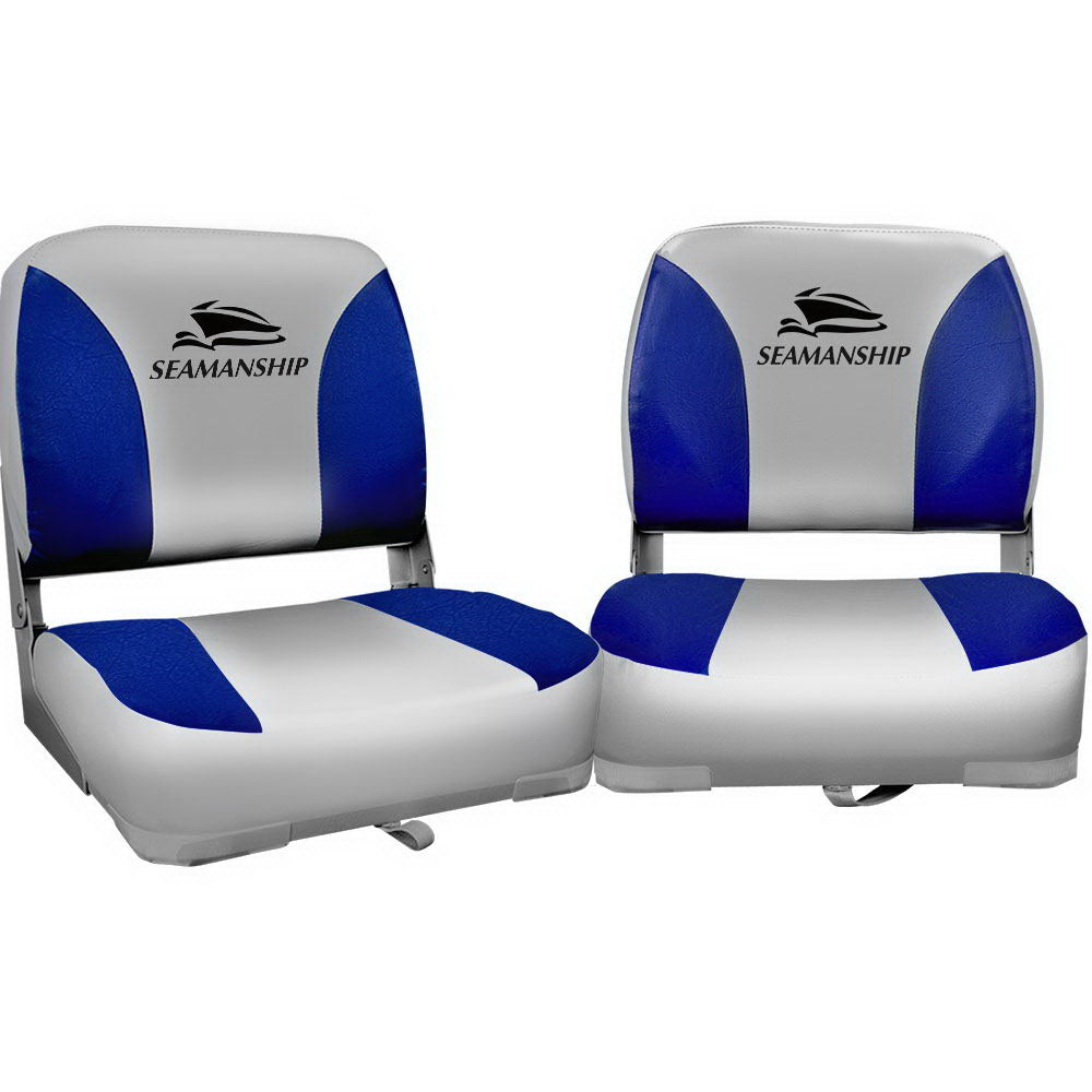 Seamanship 2X Folding Swivel Boat Seats Marine Low Back Grey Blue