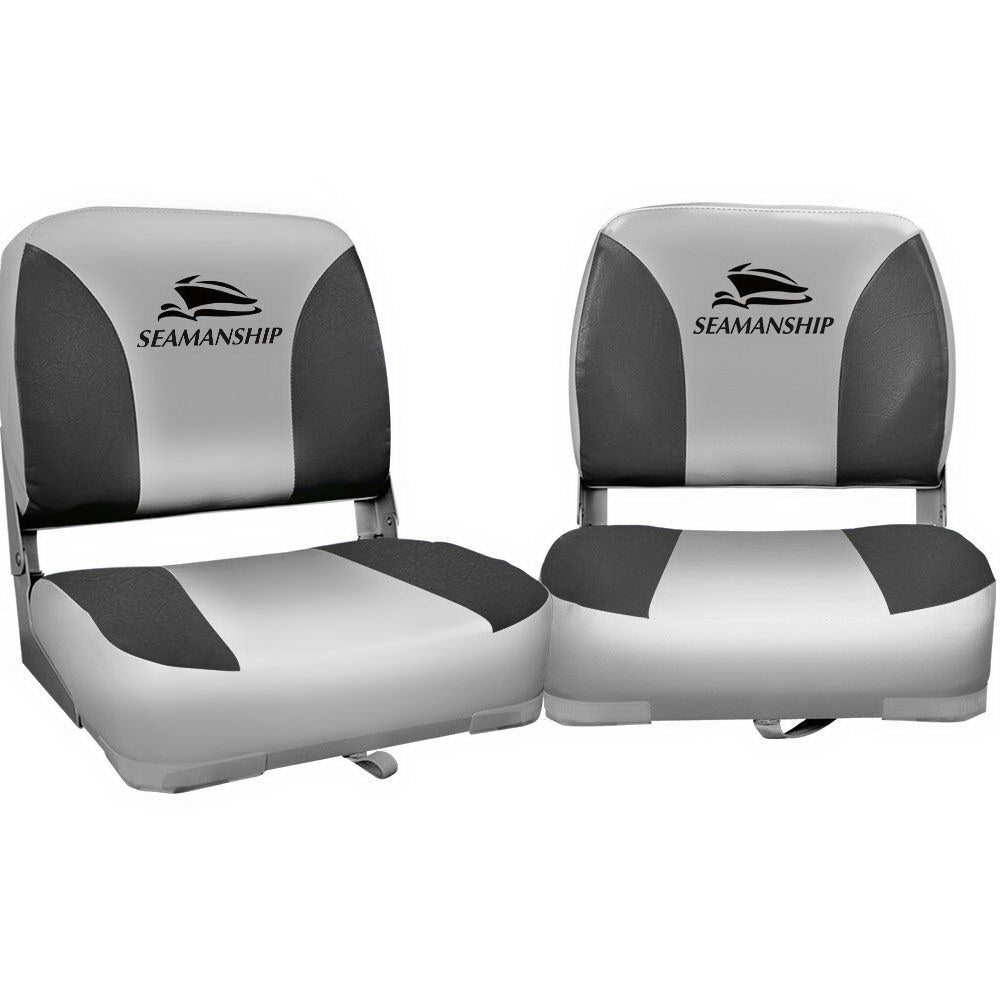 Seamanship 2X Marine Folding Boat Seats Swivel Low Back 13cm Padding Charcoal