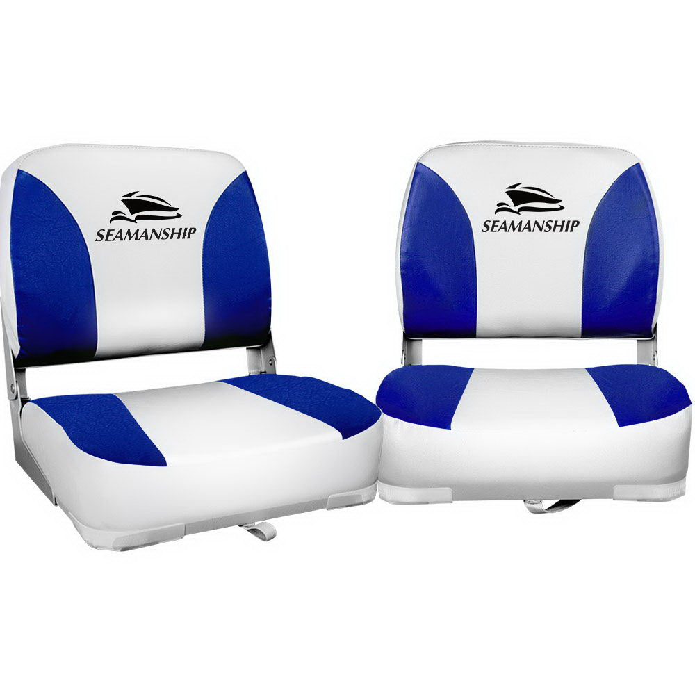 Seamanship 2X Marine Boat Seats Swivel Folding Low Back White Blue