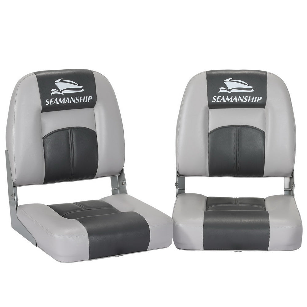 Seamanship 2X Folding Boat Seats Swivel Base 10cm Padding Charcoal
