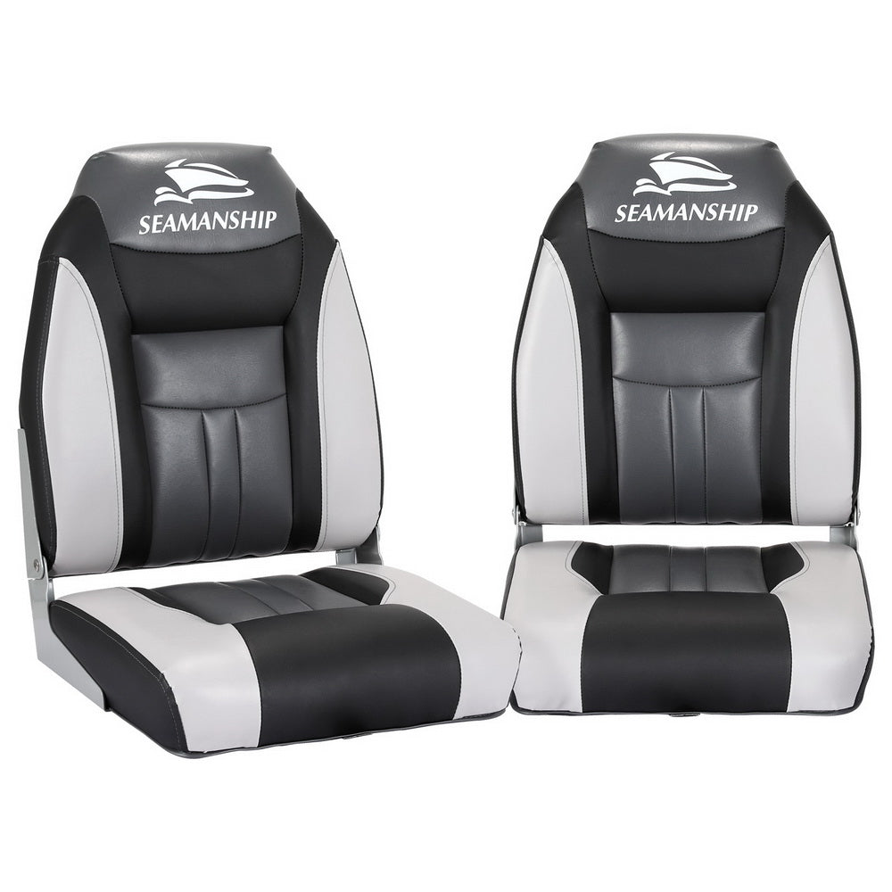 Seamanship Folding Boat Seats 2-Pack Swivel High Back Black/Grey