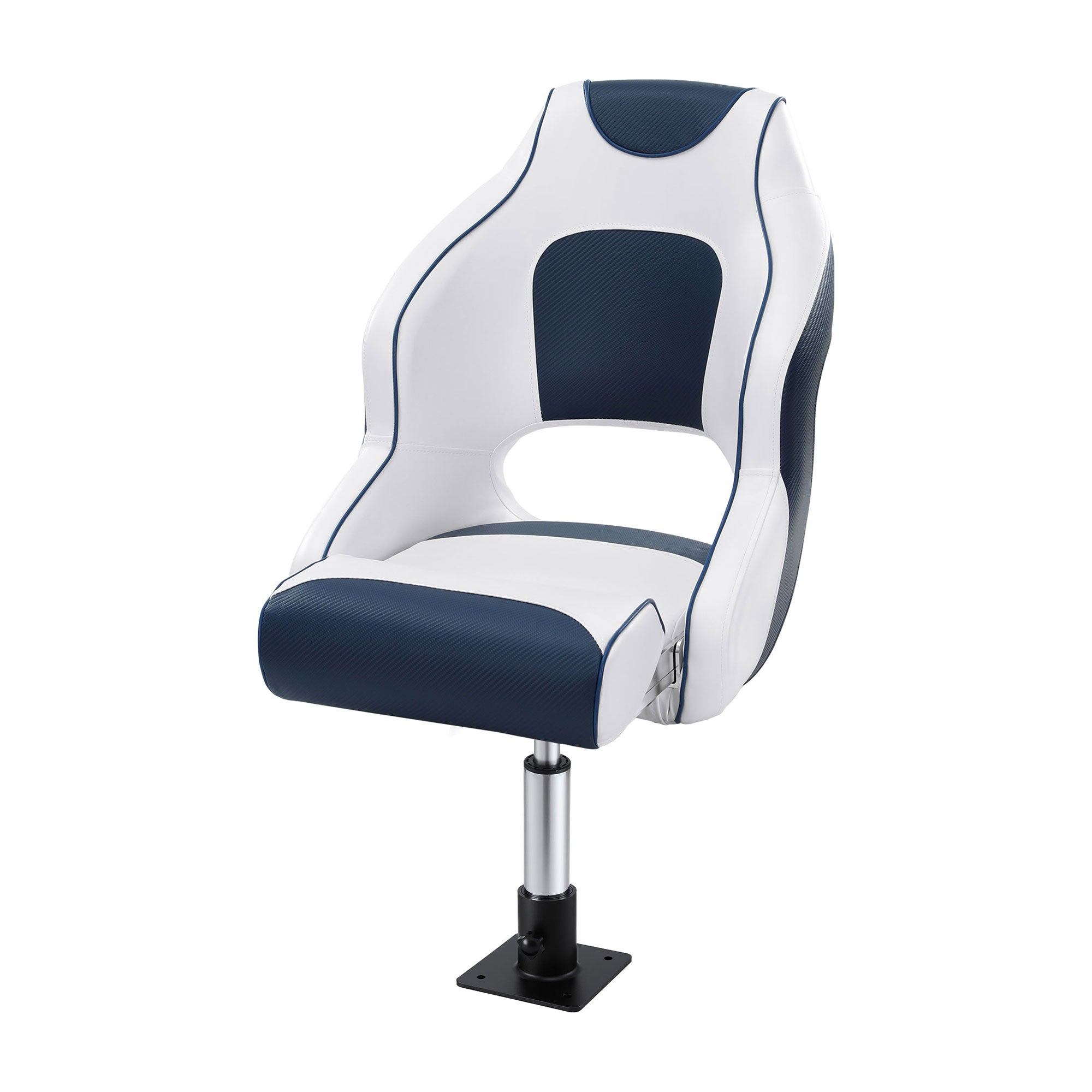 Seamanship Captain Bucket Boat Seats Flip Up Bolster Swivel 15cm Padding with Adjustable Pedestals 34–46cm Blue