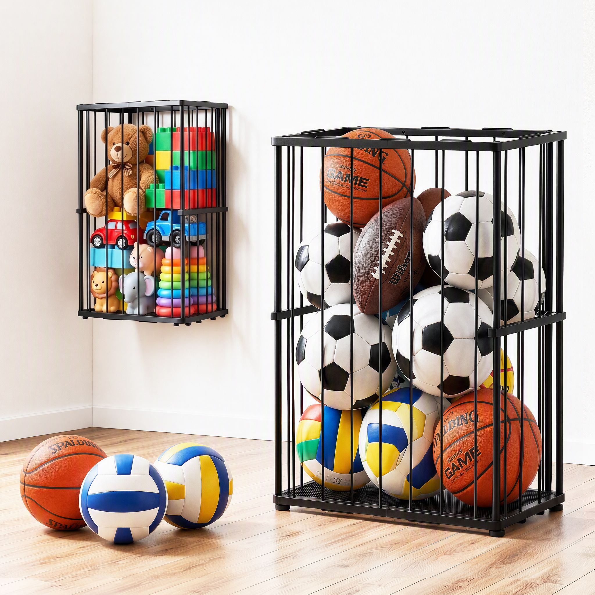 Everfit Ball Storage Rack Elastic Rope Ball Rack Wall Mounted & Floor Organizer