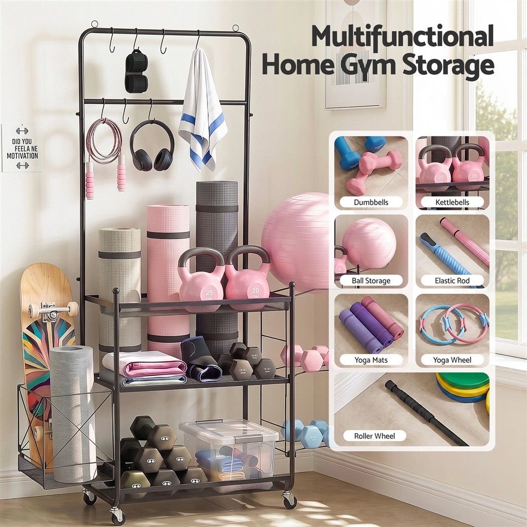 Everfit Yoga Mat Ball Storage Cart Multifunction Equipment Organizer Rack 145cm