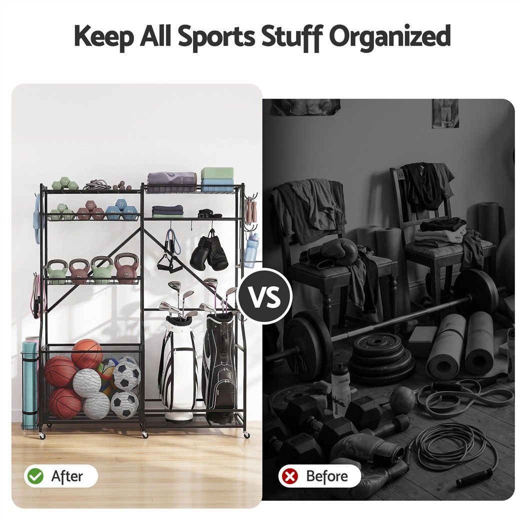 Everfit Sports Equipment Organizer Rack Multi Garage Storage for Golf Bag 174cm