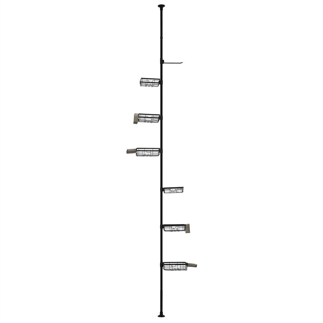 Artiss Tension Pole Shower Caddy Steel Corner Bathroom Shelf Black