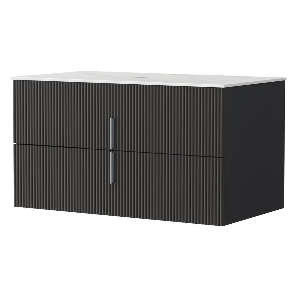 Cefito Vanity Unit 900mm Bathroom Cabinet Wall Hung Black Timber Front