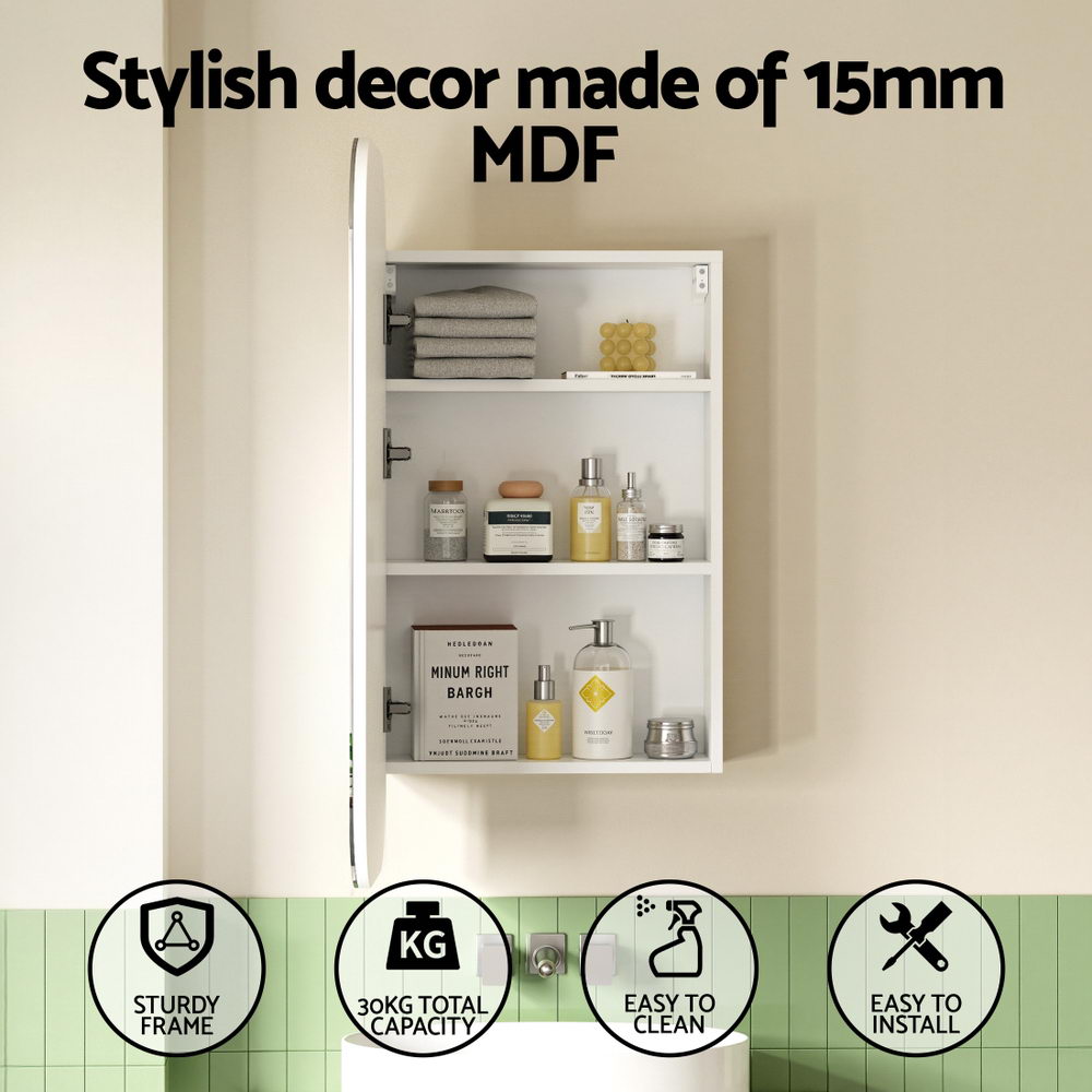 Cefito 450x900mm Oval Mirror Cabinet Wall Hung White