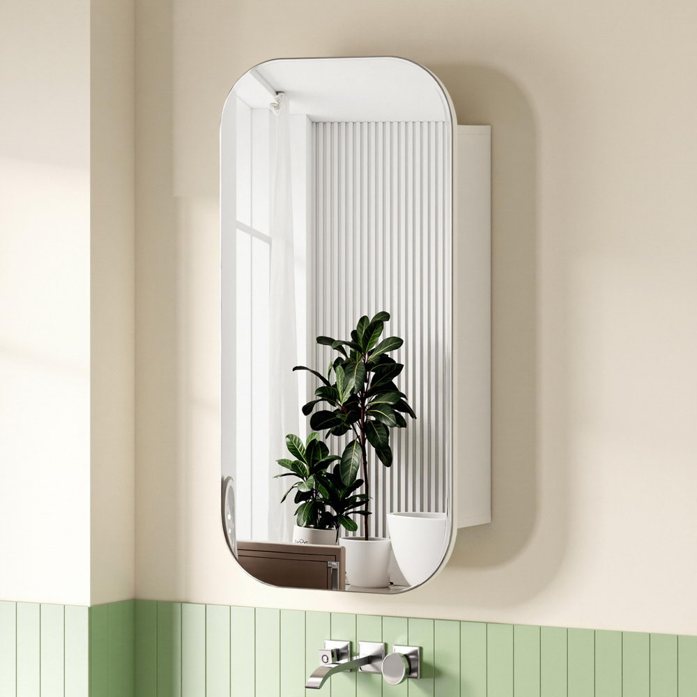 Cefito 450x900mm Oval Mirror Cabinet Wall Hung White
