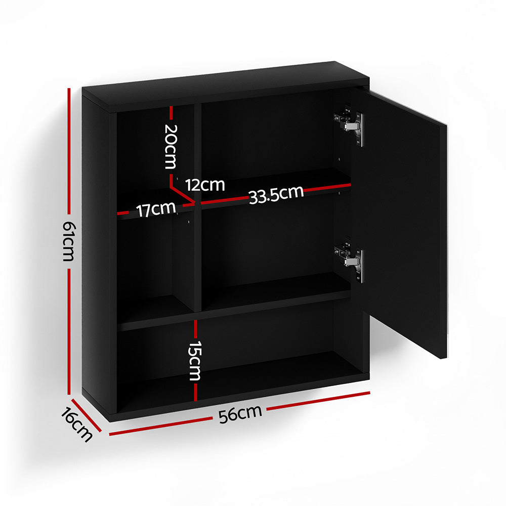 Cefito Bathroom Mirror Cabinet Mirrored Medicine Adjustable Shelf Wall Mounted 560mm Black