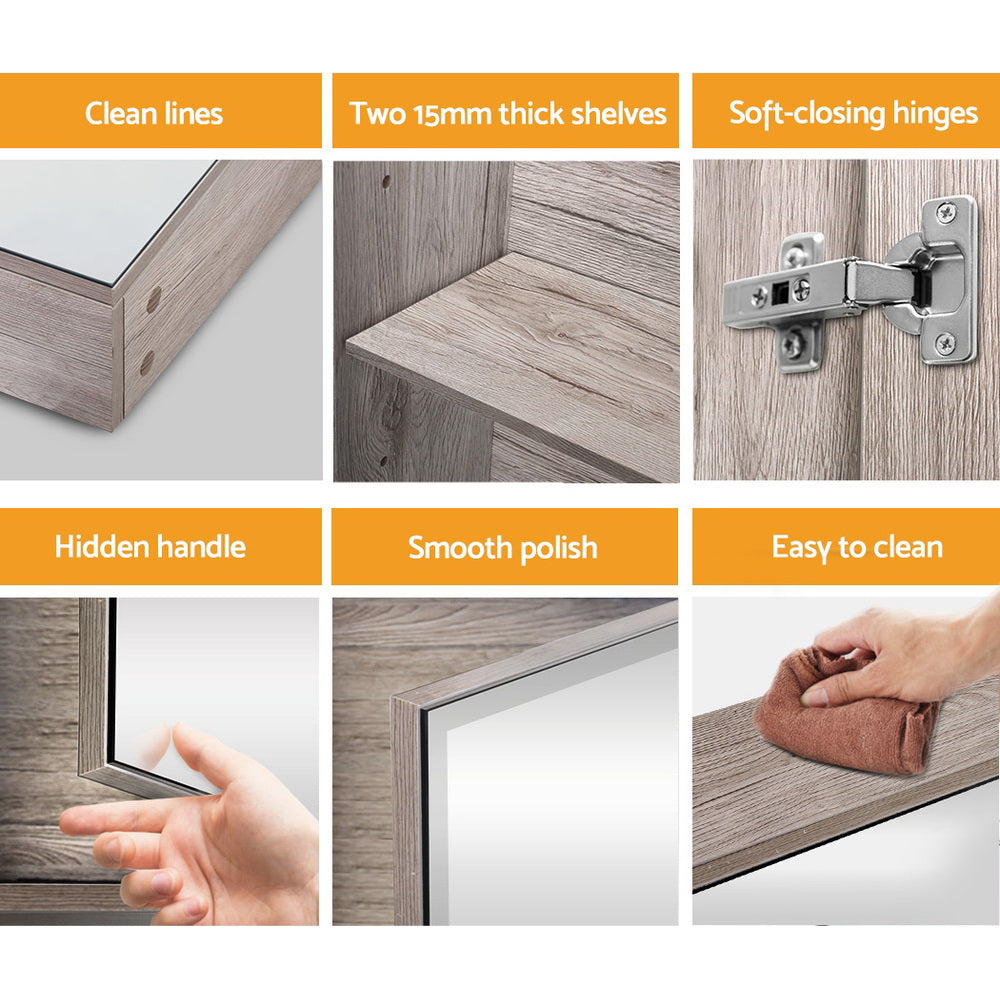 Cefito Oak Bathroom Mirror Cabinet 600x720mm MDF