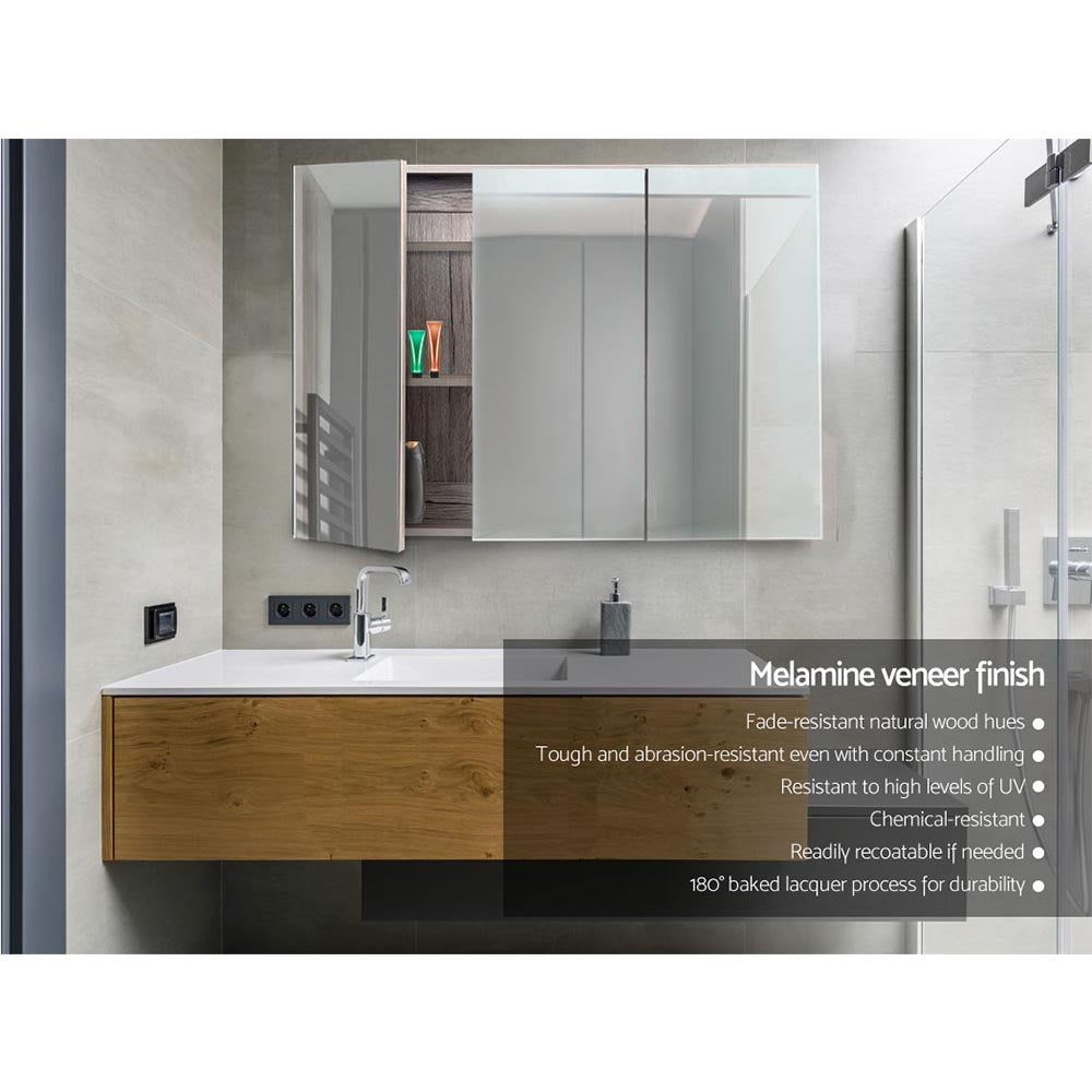 Cefito 900x720mm Oak Bathroom Mirror Cabinet