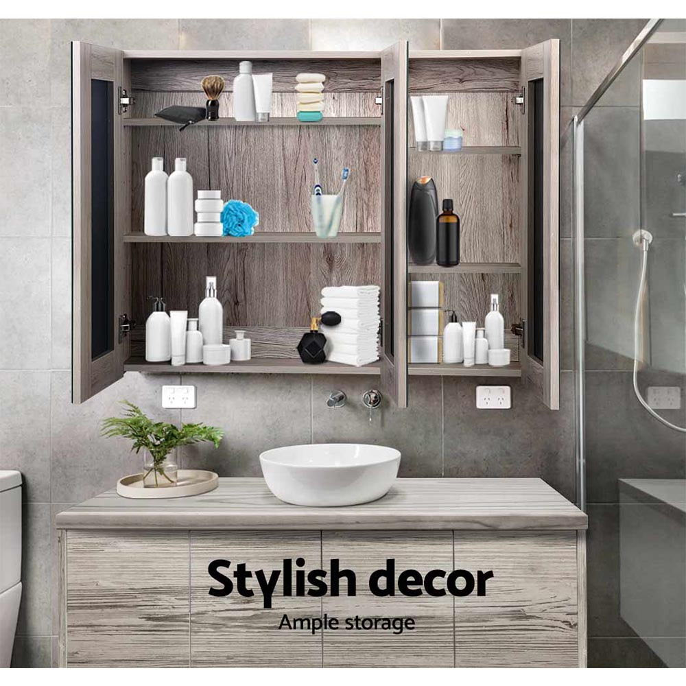 Cefito 900x720mm Oak Bathroom Mirror Cabinet