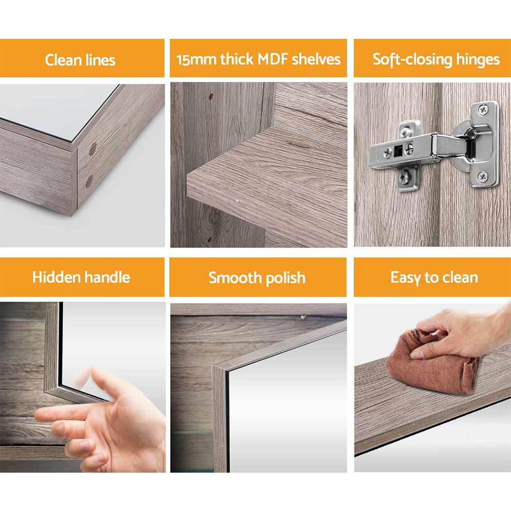 Cefito 900x720mm Oak Bathroom Mirror Cabinet