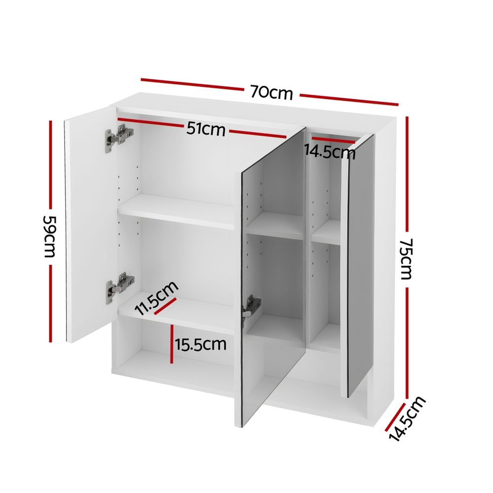 Cefito 700x750mm Wall Hung Bathroom Mirror Cabinet Adjustable Shelves White