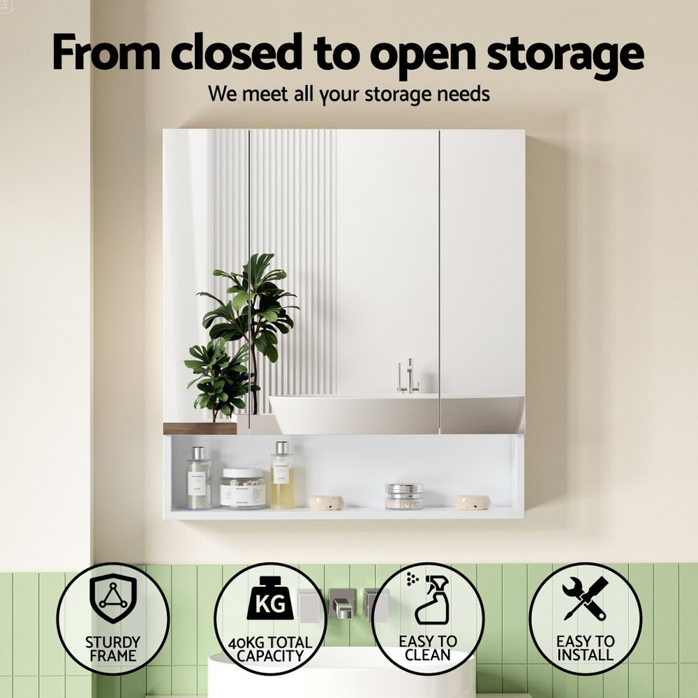 Cefito 700x750mm Wall Hung Bathroom Mirror Cabinet Adjustable Shelves White