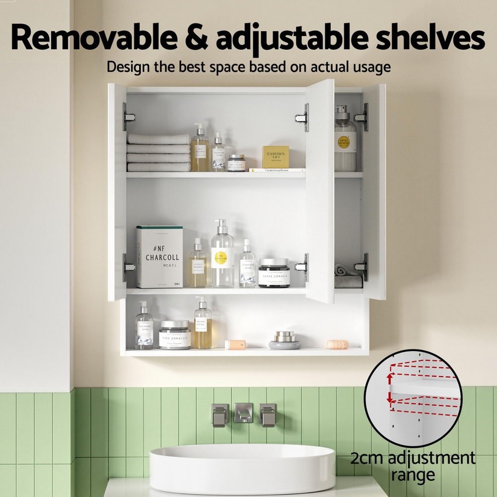 Cefito 700x750mm Wall Hung Bathroom Mirror Cabinet Adjustable Shelves White