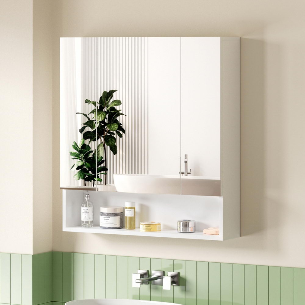 Cefito 700x750mm Wall Hung Bathroom Mirror Cabinet Adjustable Shelves White