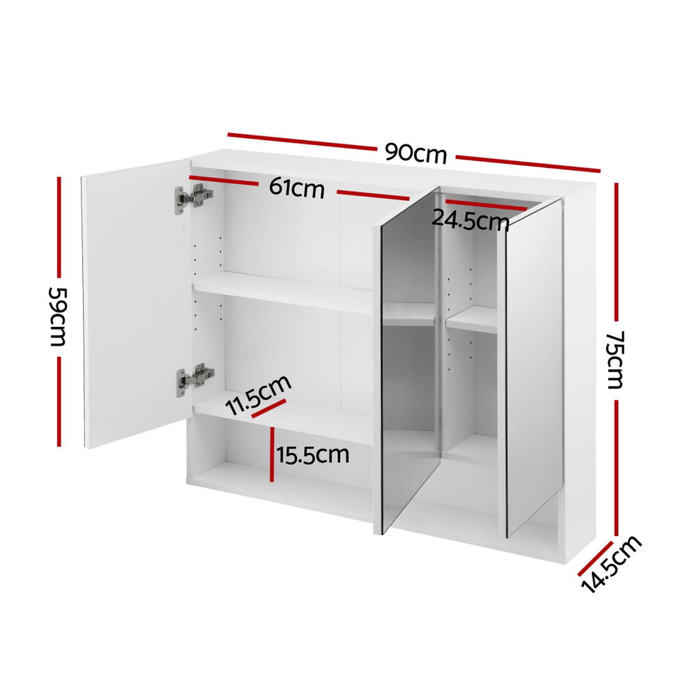 Cefito 900x750mm Wall Hung Mirror Cabinet Adjustable Shelves White