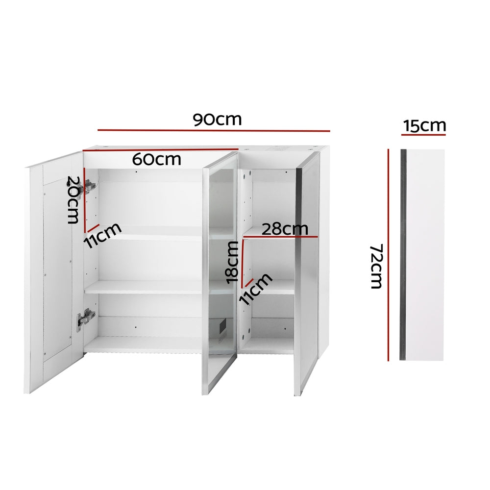 Cefito 90cm LED Mirror Cabinet Bluetooth Anti-Fog White