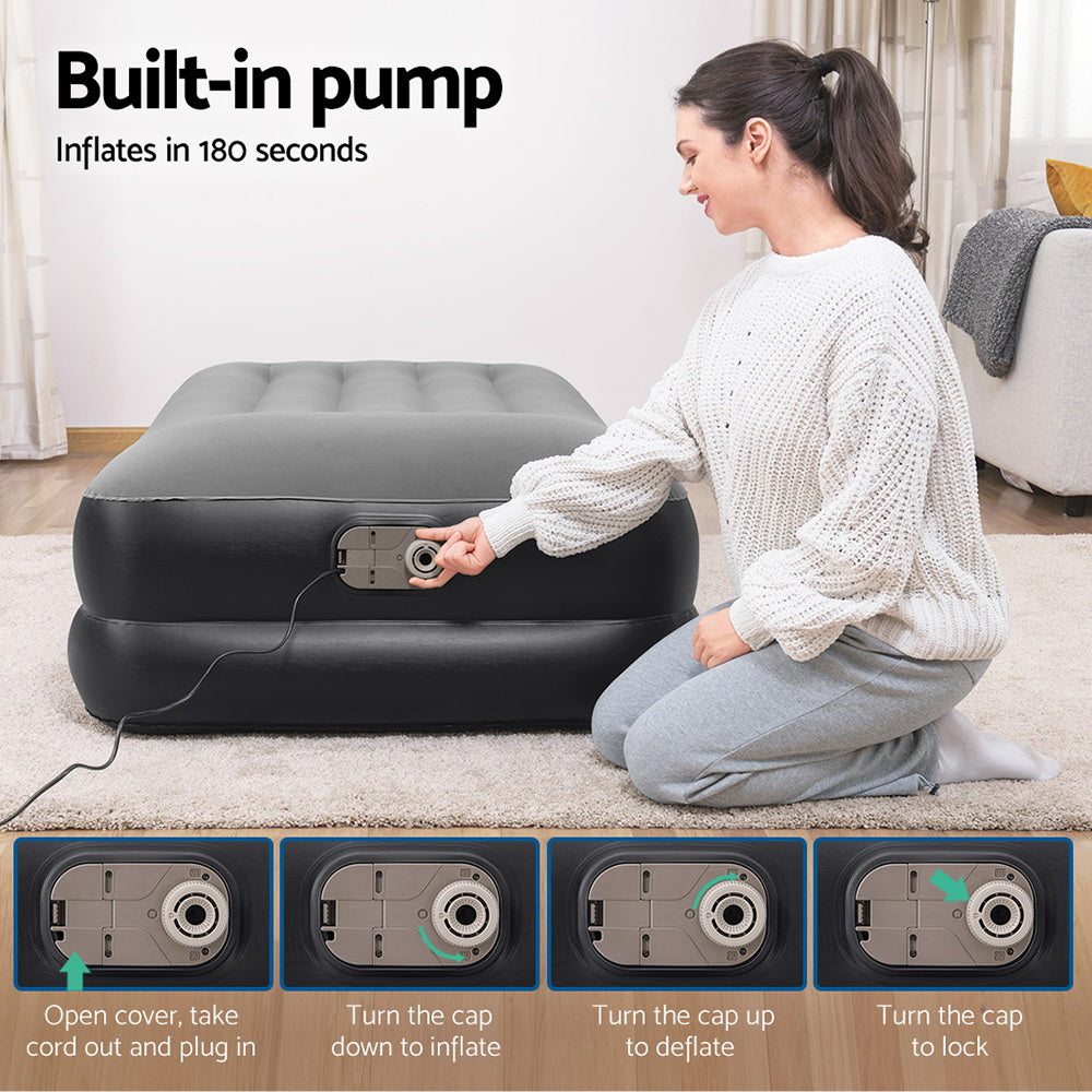 Comfort Quest Single Air Mattress 46cm Inflatable Bed Black