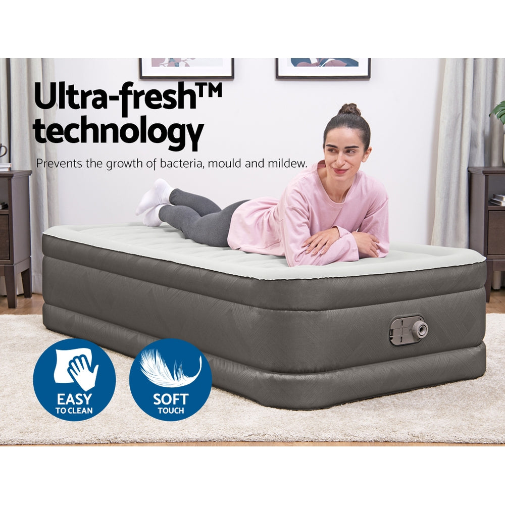 Comfort Quest Single Air Mattress Inflatable Bed 46cm Grey