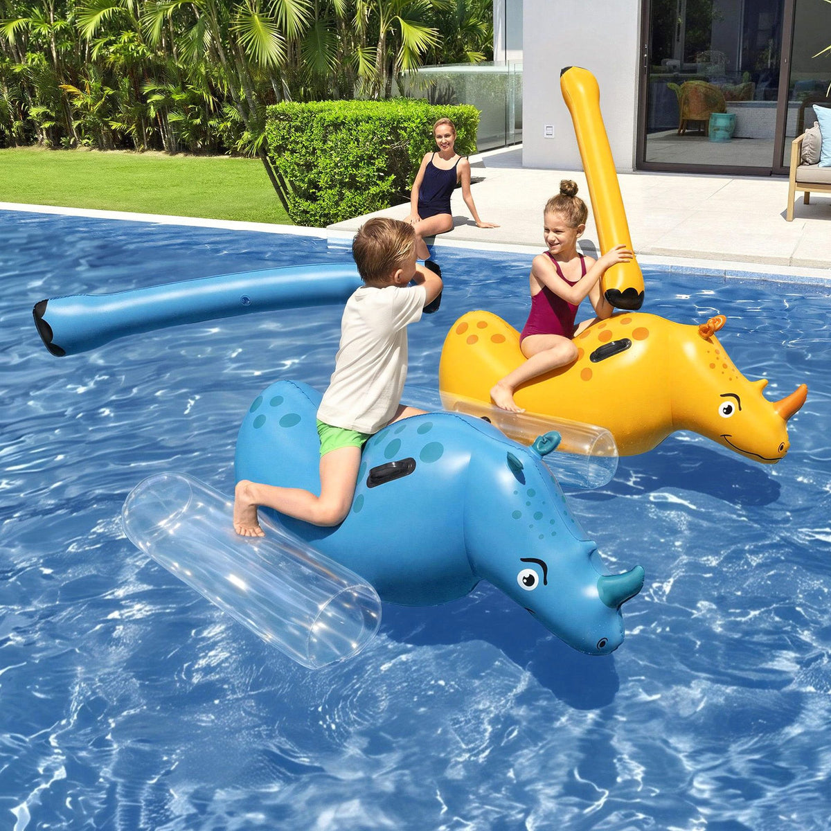 Bestway Kids Rhino Ride-On Pool Float Set of 2 with Boppers