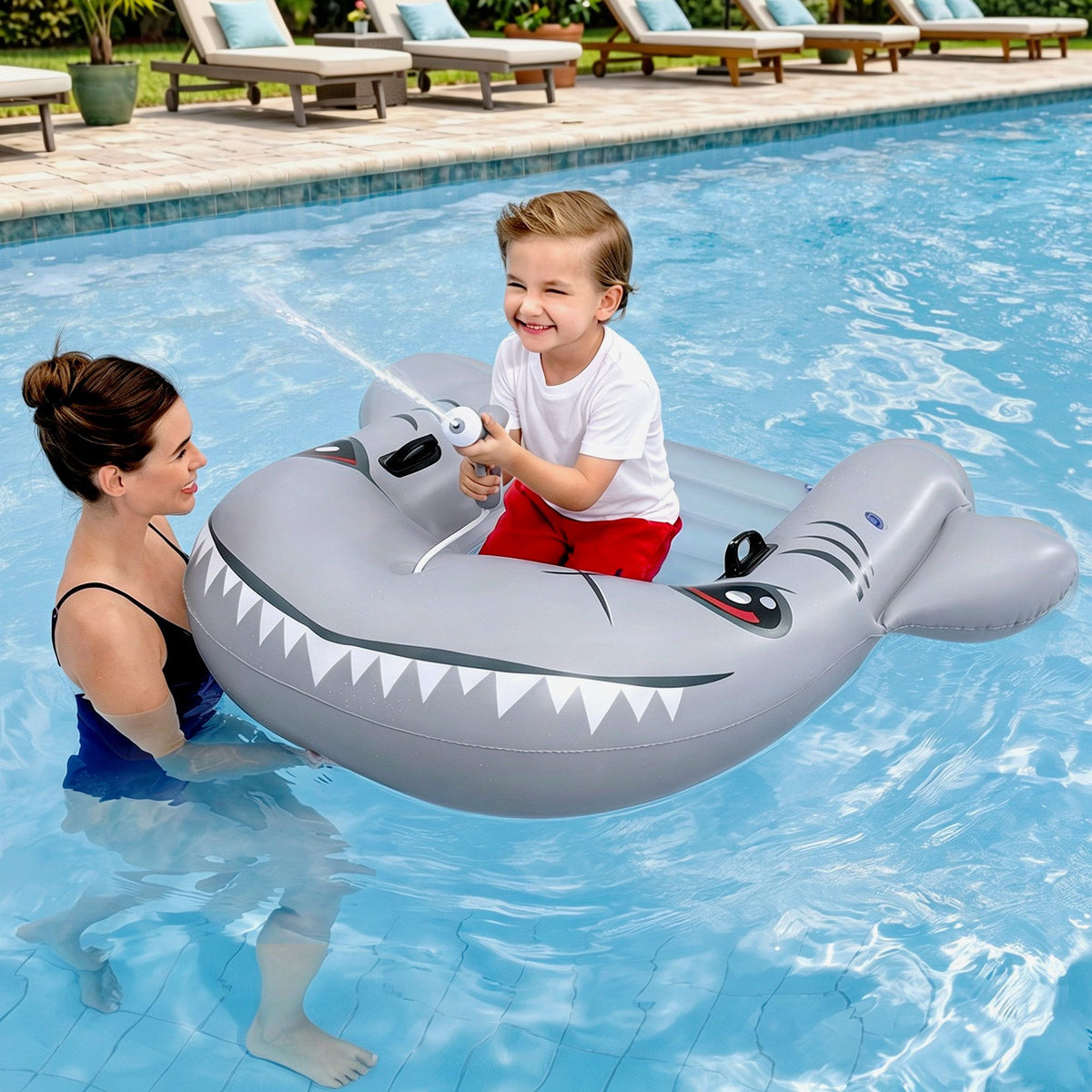 Bestway Shark Ride-On Pool Float for Kids 45kg Capacity Grey