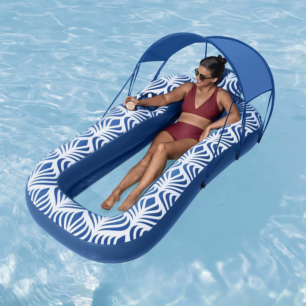Sunny Lounge Inflatable Pool Float Lounger Sunshade Blue