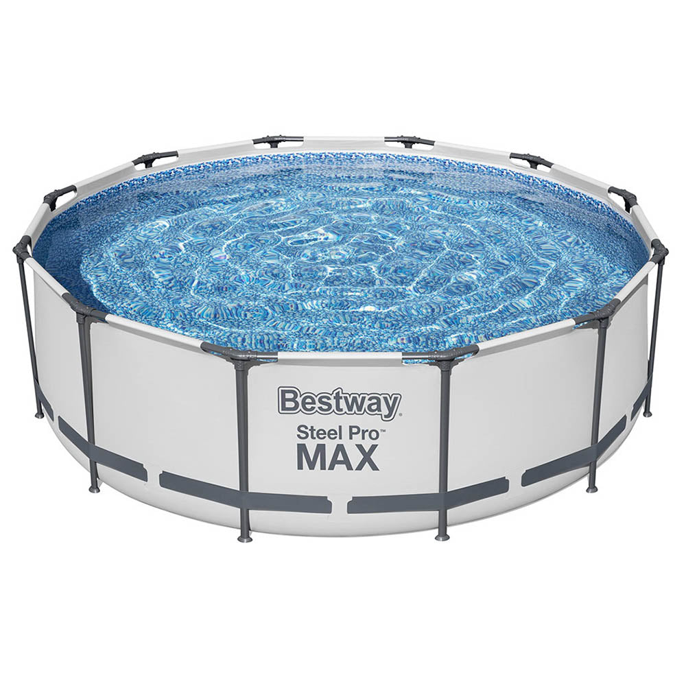 Bestway 366x100cm Round Steel Frame Above Ground Pool w/ Filter Pump White