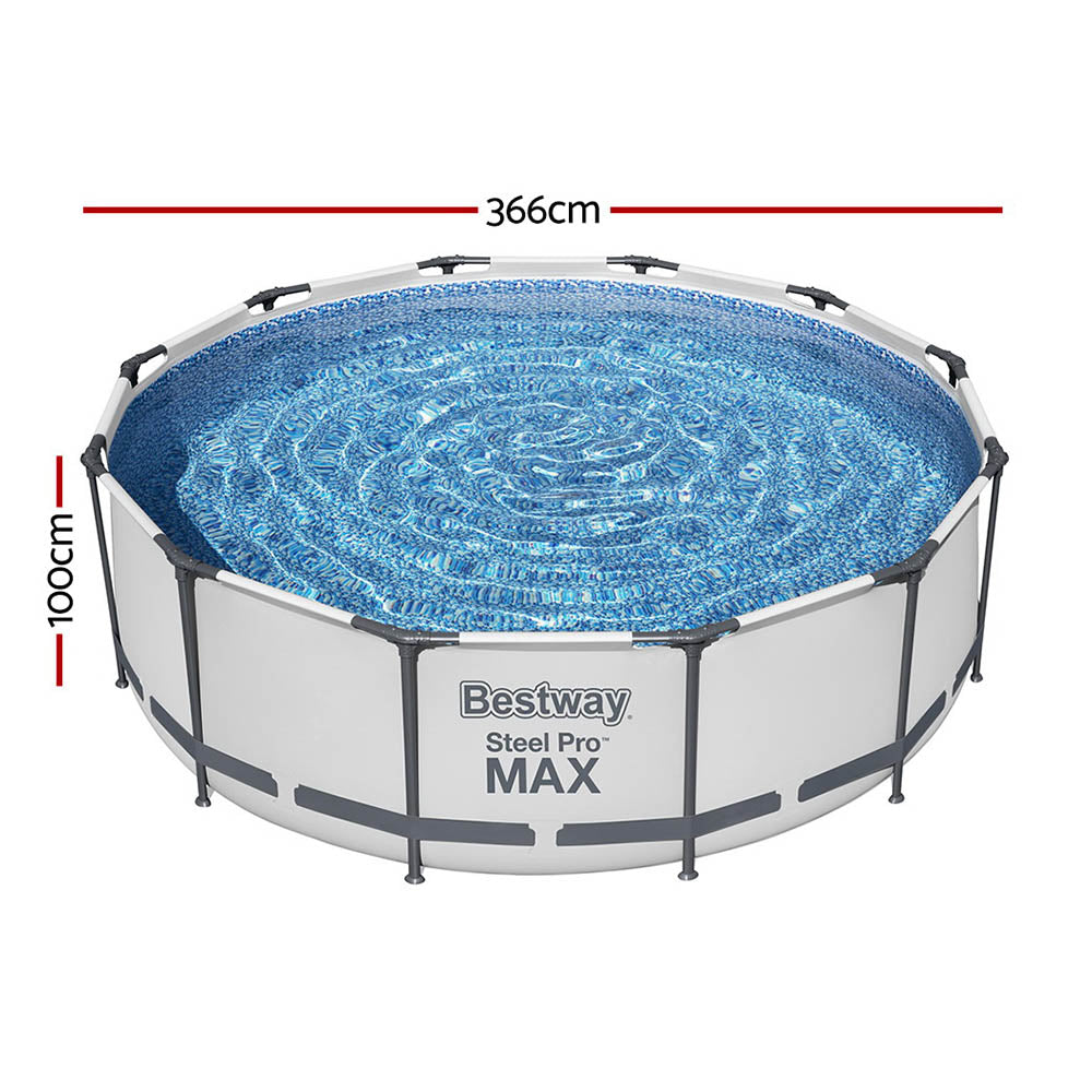 Bestway 366x100cm Round Steel Frame Above Ground Pool w/ Filter Pump White