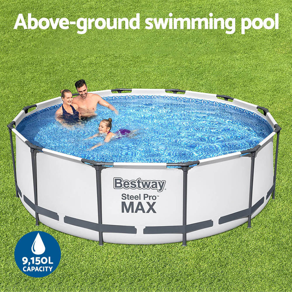 Bestway 366x100cm Round Steel Frame Above Ground Pool w/ Filter Pump White