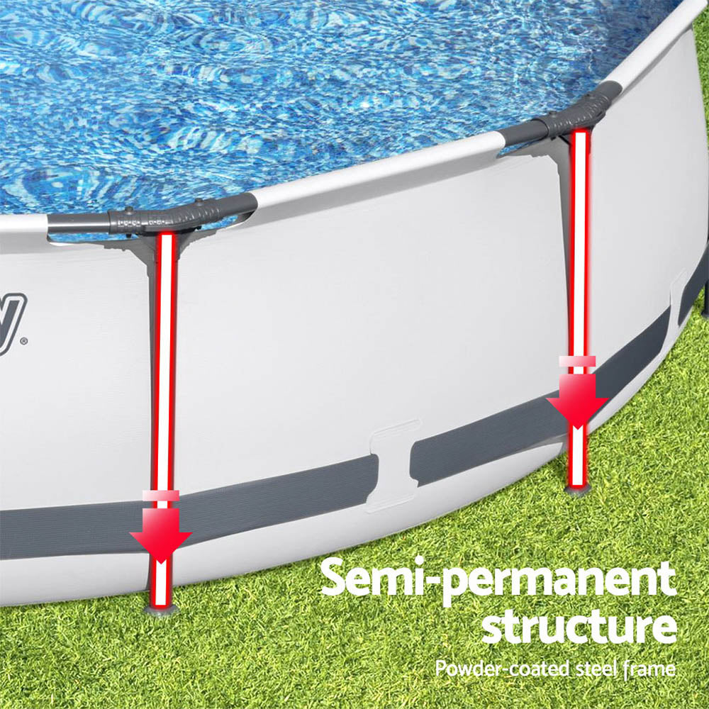 Bestway 366x100cm Round Steel Frame Above Ground Pool w/ Filter Pump White