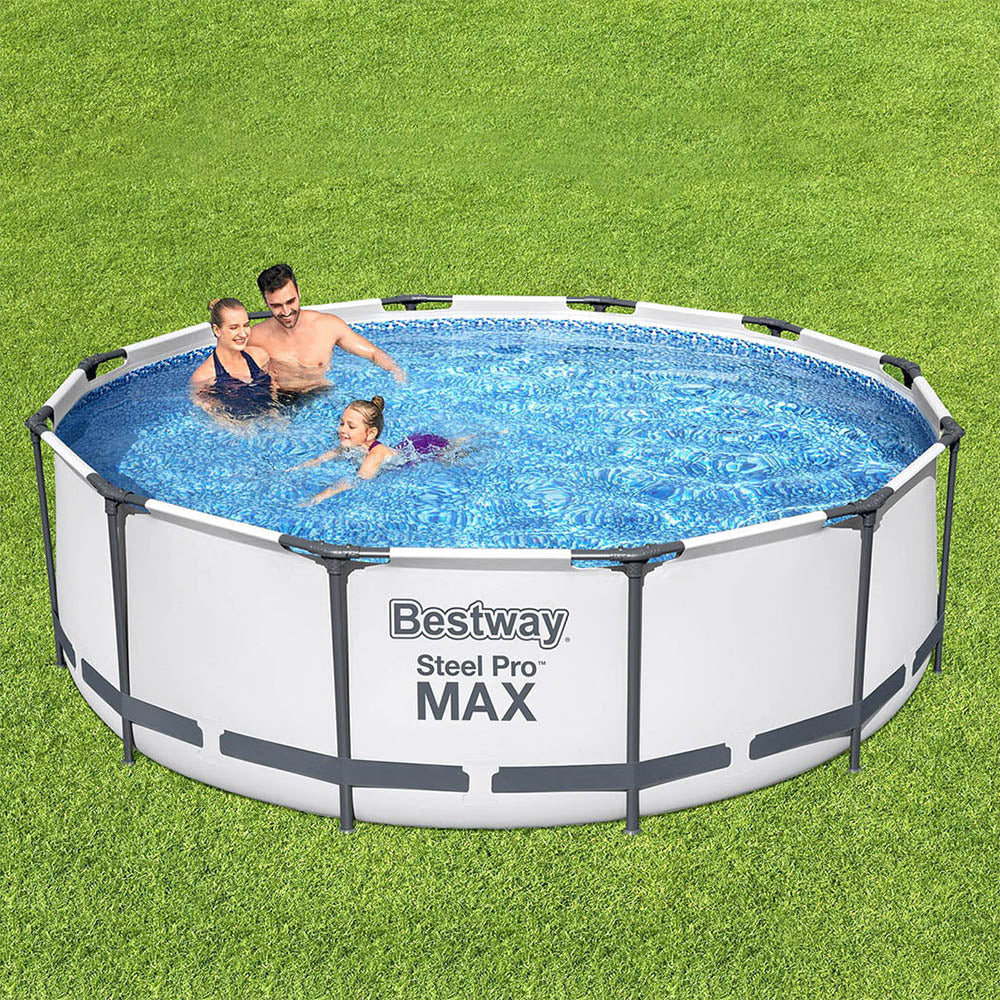 Bestway 366x100cm Round Steel Frame Above Ground Pool w/ Filter Pump White